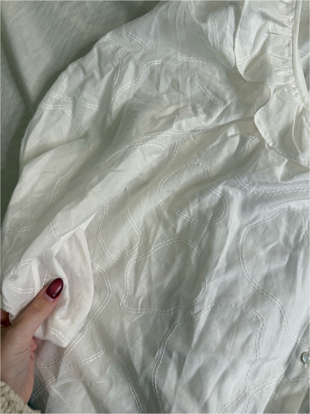 White Ruffle Scoop-Neck Button Front Top - Picture 3 of 5